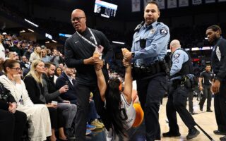 Security officers tackled two women to the ground during a Knicks-Timberwolves game. After they ran into the field